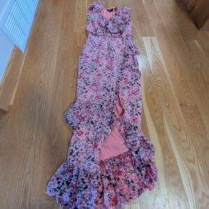 Saloni - Pink Silk Ruffle Maxi Gown - Size 2
